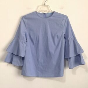 J McLaughlin Bell Tiered Sleeve Blouse‎ S Blue Lightweight Work Party Shirt Top